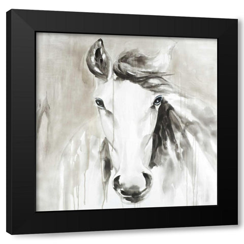 Beautiful Abstract Horse Black Modern Wood Framed Art Print with Double Matting by Atelier B Art Studio