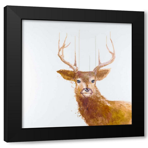 Abstract Deer Black Modern Wood Framed Art Print with Double Matting by Atelier B Art Studio