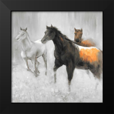 Abstract Herd of Horses Black Modern Wood Framed Art Print by Atelier B Art Studio