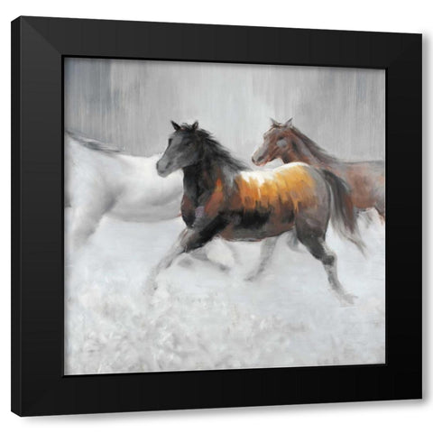 Herd of Wild Horses Black Modern Wood Framed Art Print by Atelier B Art Studio