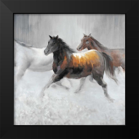 Herd of Wild Horses Black Modern Wood Framed Art Print by Atelier B Art Studio