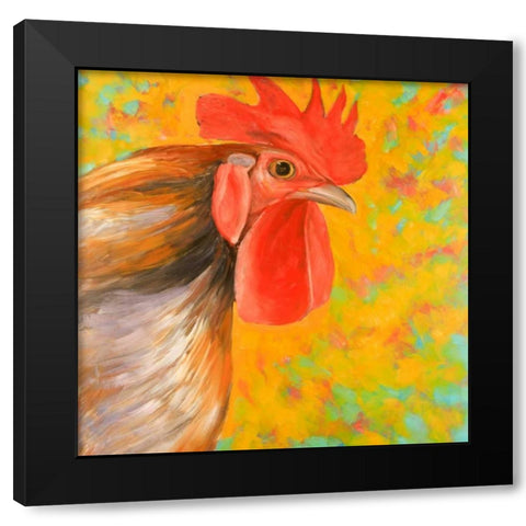 Colorful Rooster Black Modern Wood Framed Art Print by Atelier B Art Studio