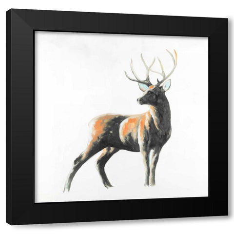 Abstract Deer Black Modern Wood Framed Art Print with Double Matting by Atelier B Art Studio