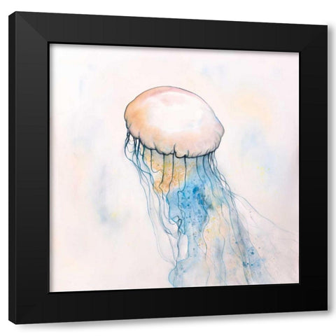 Watercolor Jellyfish Black Modern Wood Framed Art Print with Double Matting by Atelier B Art Studio