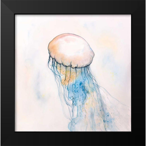 Watercolor Jellyfish Black Modern Wood Framed Art Print by Atelier B Art Studio