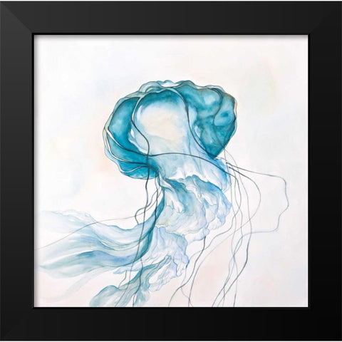 Jellyfish Moving Black Modern Wood Framed Art Print by Atelier B Art Studio