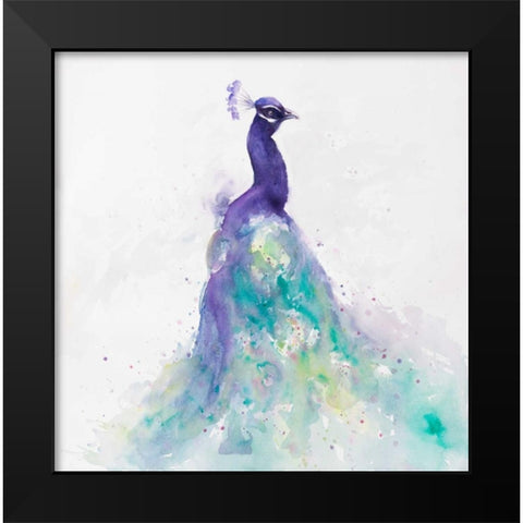 Abstract Peacock in Watercolor Black Modern Wood Framed Art Print by Atelier B Art Studio