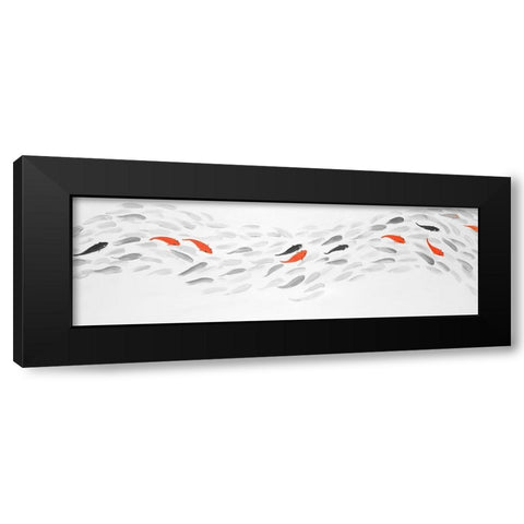 SWIMMING FISH WAVE Black Modern Wood Framed Art Print by Atelier B Art Studio