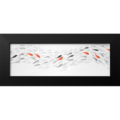 SWIMMING FISH WAVE Black Modern Wood Framed Art Print by Atelier B Art Studio