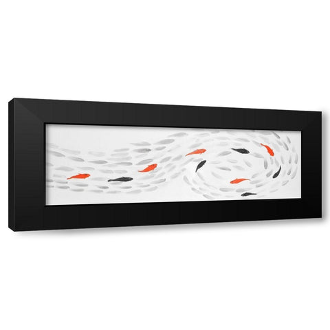 SWIMMING FISH SWIRL Black Modern Wood Framed Art Print by Atelier B Art Studio