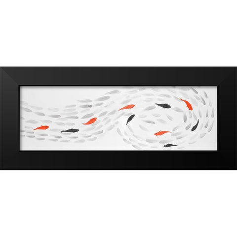 SWIMMING FISH SWIRL Black Modern Wood Framed Art Print by Atelier B Art Studio