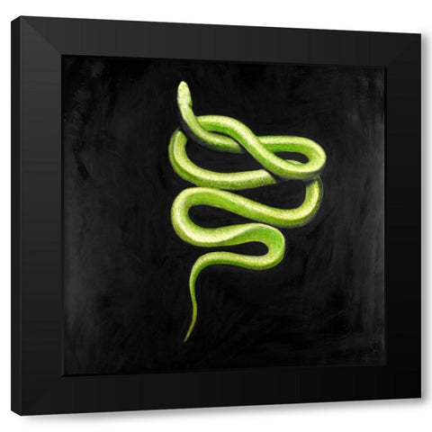 Green Snake Black Modern Wood Framed Art Print with Double Matting by Atelier B Art Studio