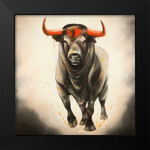 Monochrome Bull Black Modern Wood Framed Art Print by Atelier B Art Studio