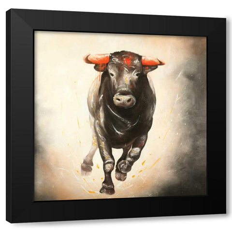 Bull Running Black Modern Wood Framed Art Print by Atelier B Art Studio