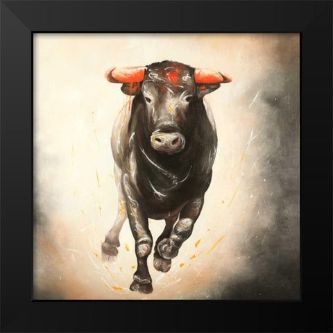 Bull Running Black Modern Wood Framed Art Print by Atelier B Art Studio