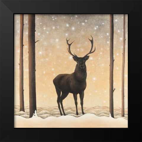 Roe Deer in Winter Black Modern Wood Framed Art Print by Atelier B Art Studio