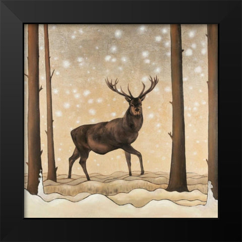 Roe Deer in a Winter Landscape Black Modern Wood Framed Art Print by Atelier B Art Studio