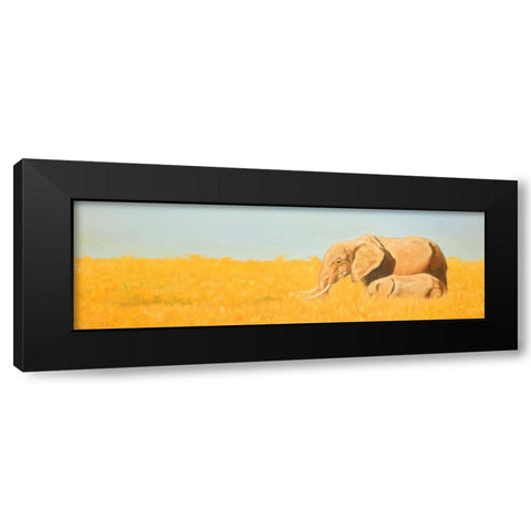 Elephant and its Little One Black Modern Wood Framed Art Print with Double Matting by Atelier B Art Studio