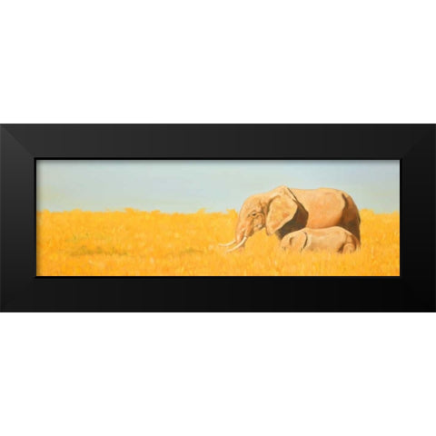 Elephant and its Little One Black Modern Wood Framed Art Print by Atelier B Art Studio