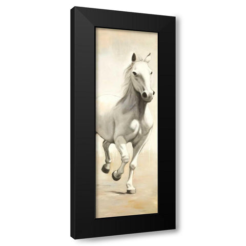 Gallant White Horse Black Modern Wood Framed Art Print by Atelier B Art Studio