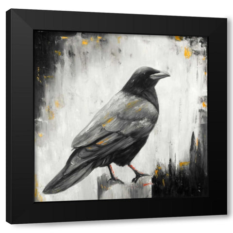 Crow Bird Black Modern Wood Framed Art Print with Double Matting by Atelier B Art Studio