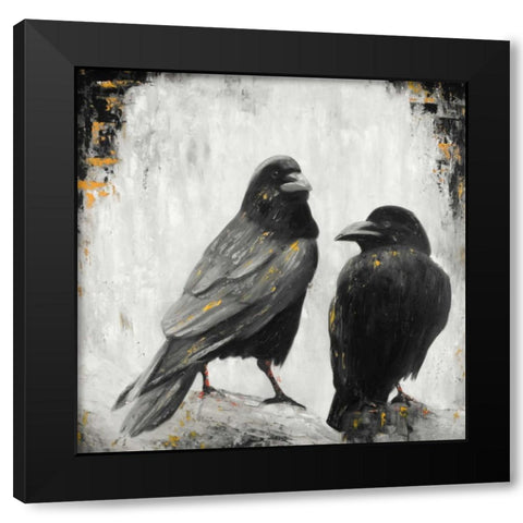 Two Crows Birds Black Modern Wood Framed Art Print with Double Matting by Atelier B Art Studio