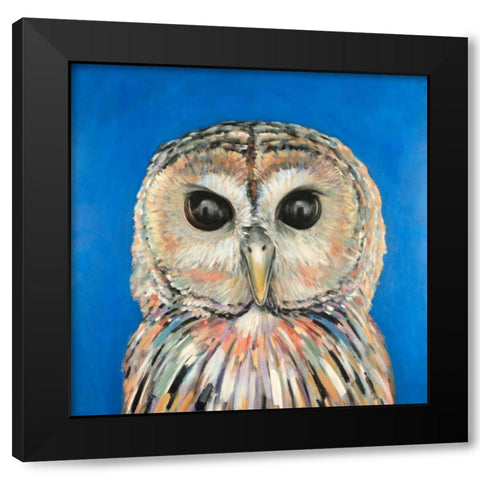 Colorful Spotted Owl Black Modern Wood Framed Art Print by Atelier B Art Studio