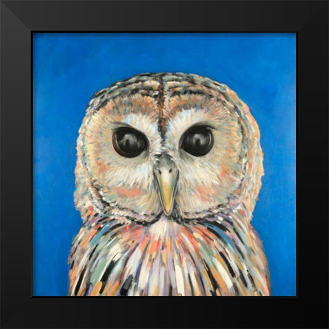 Colorful Spotted Owl Black Modern Wood Framed Art Print by Atelier B Art Studio