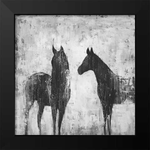 BLACK AND WHITE HORSES Black Modern Wood Framed Art Print by Atelier B Art Studio