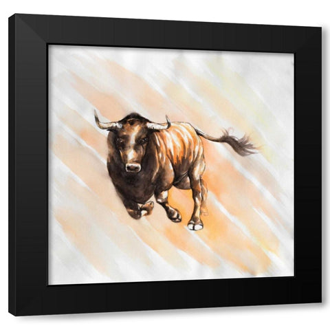 Bull Run in Watercolor Black Modern Wood Framed Art Print with Double Matting by Atelier B Art Studio