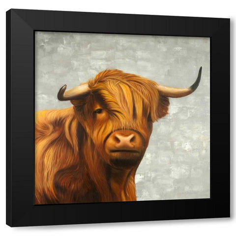 Highland Cattle Black Modern Wood Framed Art Print with Double Matting by Atelier B Art Studio