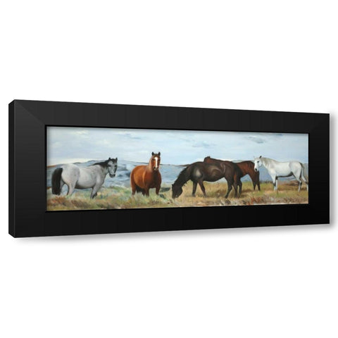 Herd of Wild Horses Black Modern Wood Framed Art Print with Double Matting by Atelier B Art Studio