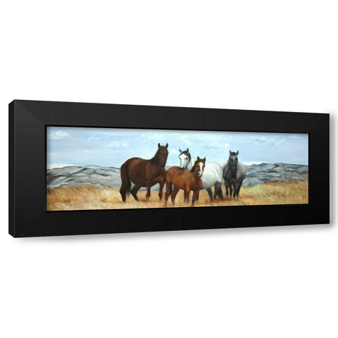 Group of Wild Horses Black Modern Wood Framed Art Print with Double Matting by Atelier B Art Studio