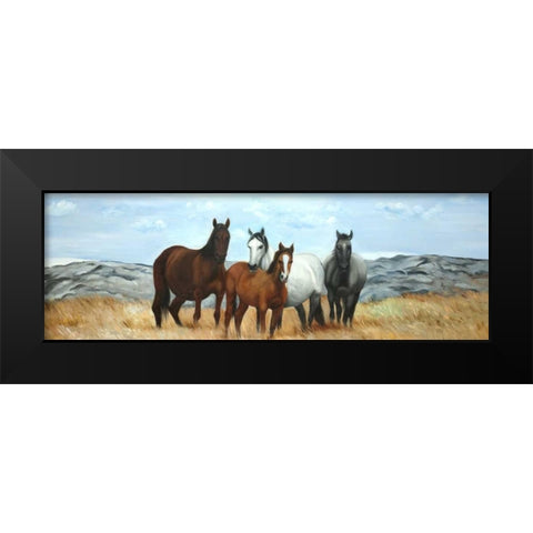 Group of Wild Horses Black Modern Wood Framed Art Print by Atelier B Art Studio
