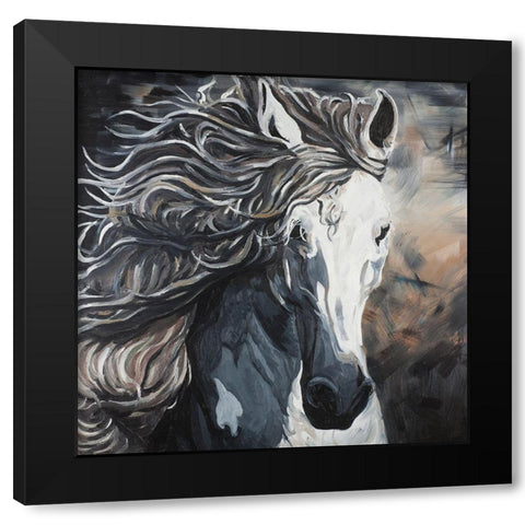 Front Wild Horse Black Modern Wood Framed Art Print by Atelier B Art Studio