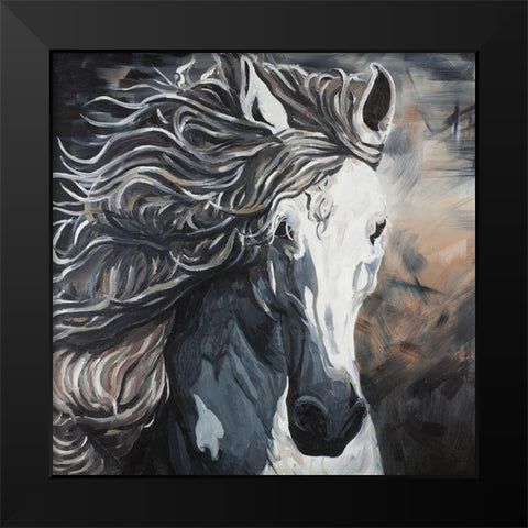 Front Wild Horse Black Modern Wood Framed Art Print by Atelier B Art Studio