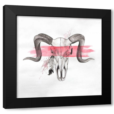 Sheep Ram Skull Horns in Watercolor Black Modern Wood Framed Art Print by Atelier B Art Studio