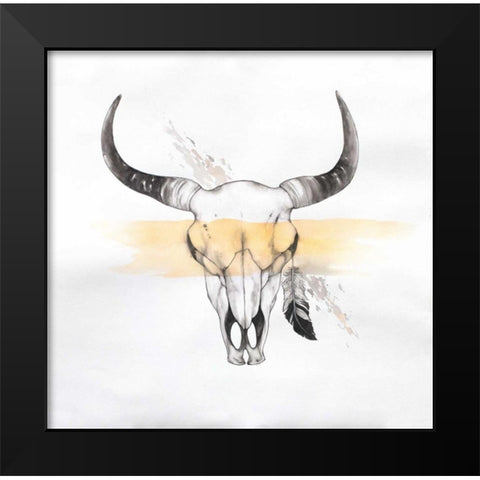 Head Skull of Bull in Watercolor Black Modern Wood Framed Art Print by Atelier B Art Studio