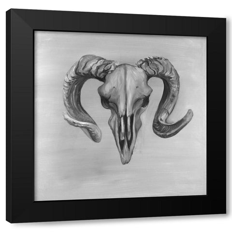 Grayscale Aries Skull Black Modern Wood Framed Art Print with Double Matting by Atelier B Art Studio