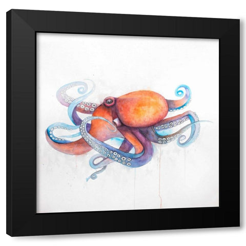 Colorful Octopus Black Modern Wood Framed Art Print with Double Matting by Atelier B Art Studio