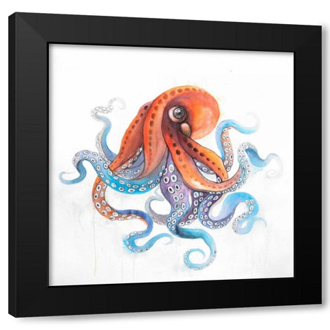 Watercolor Octupus Black Modern Wood Framed Art Print by Atelier B Art Studio