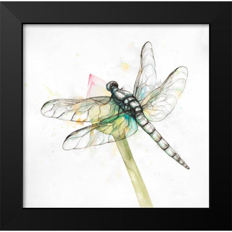 Dragonfly on a Flower Bud Black Modern Wood Framed Art Print by Atelier B Art Studio