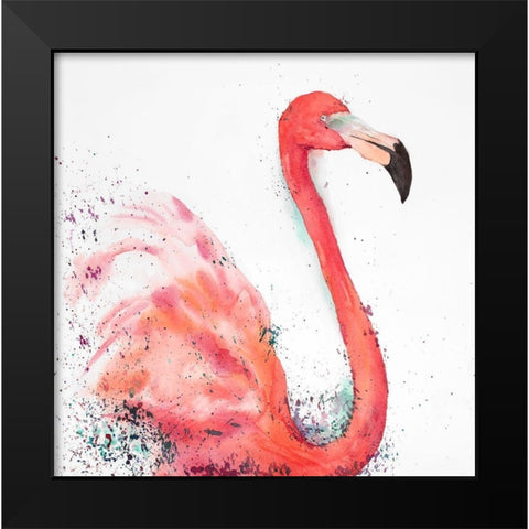 Splashing Flamingo Black Modern Wood Framed Art Print by Atelier B Art Studio