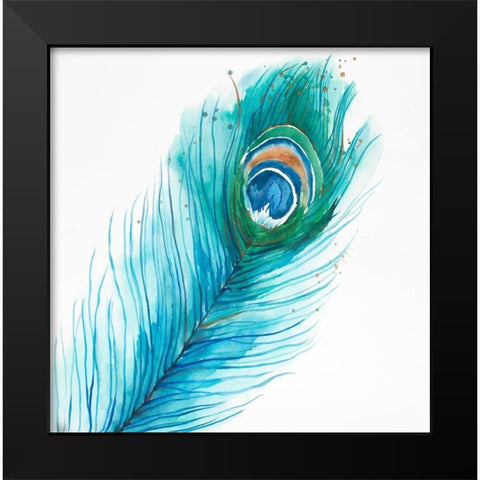 Long Peacock Feather Black Modern Wood Framed Art Print by Atelier B Art Studio