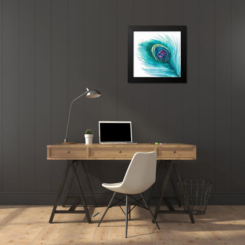 Peacock Feather Closeup Black Modern Wood Framed Art Print by Atelier B Art Studio