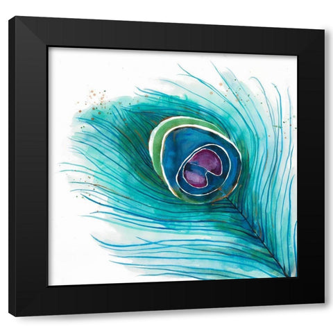 Peacock Feather Closeup Black Modern Wood Framed Art Print by Atelier B Art Studio