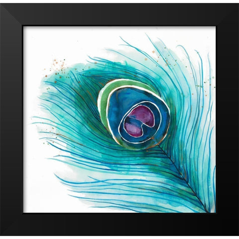 Peacock Feather Closeup Black Modern Wood Framed Art Print by Atelier B Art Studio