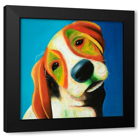 COLORFUL BEAGLE DOG Black Modern Wood Framed Art Print by Atelier B Art Studio