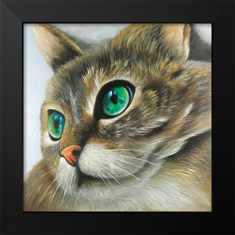 Peaceful Cat Portrait Black Modern Wood Framed Art Print by Atelier B Art Studio