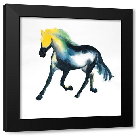 Galloping Colorful Horse Black Modern Wood Framed Art Print by Atelier B Art Studio